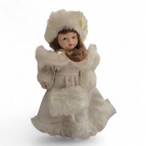 Vintage Winter Angel Doll Ornament White Faux Fur Christmas Tree Decor 6"